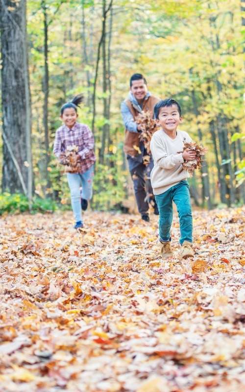 Family playing in leaves in the fall500x800